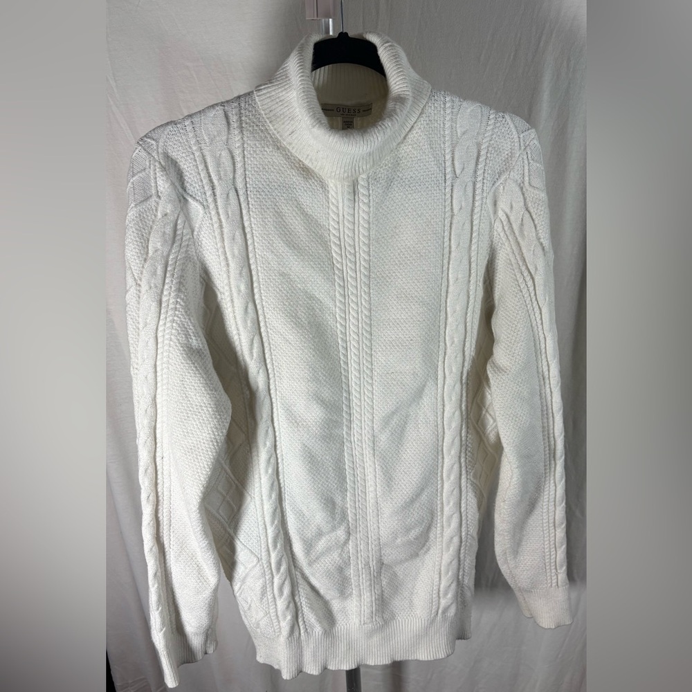 Guess Ivory Cableknit Knit Sweater